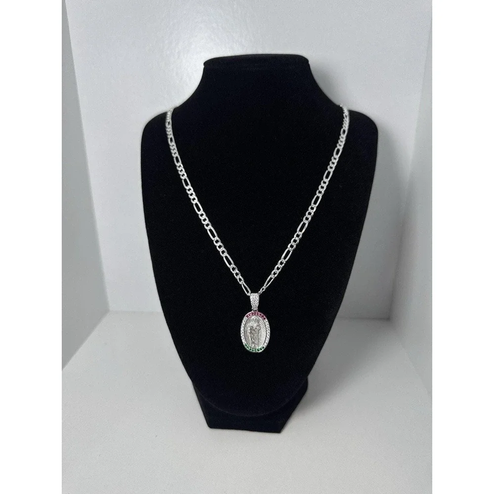 Cadena Tejido Fígaro Con Dije De San Judas Tadeo De Plata 925 - 22 Inch